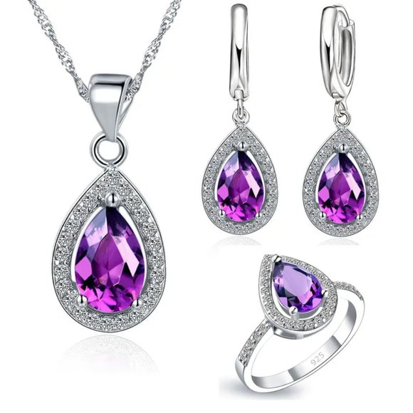 NEW 💎 Tear Drop Ring Earrings And Necklace 925 Sterling Silver Set Bundle - Picture 1 of 2